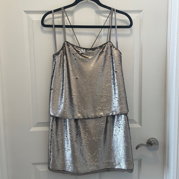Banana Republic Silver Sequin Strappy Mini Dress - Picture 1 of 6
